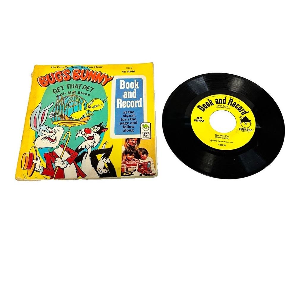 Vintage 1972 Bugs Bunny Get That Pet Book & Record 45 RPM Peter Pan Records